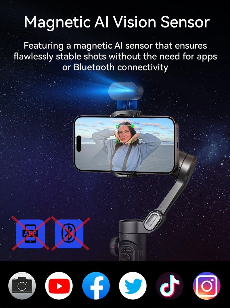 AOCHUAN Gimbal Stabilizer for Smartphone with AI Tracking Sensor, Gimbal with Focus Wheel for Phone/Android, Phone Stabilizer with 7.0 Anti-Shake for Video Recording-Smart XE AI - Image 2